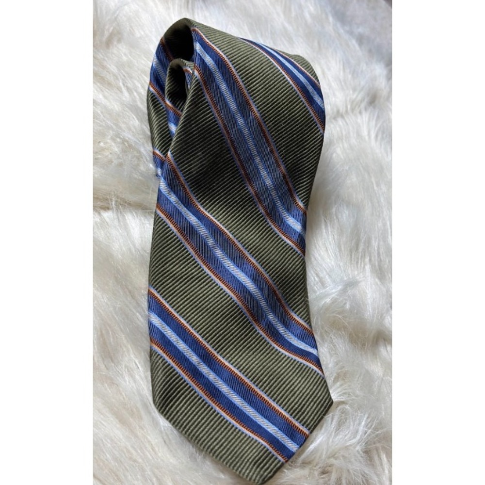 Robert Talbott Best of Class Silk Tie Men's Green Blue Red Stripe Hand Sewn